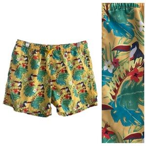 Zara Boys Yellow Green Tropical Toucan Bird Print Swim Shorts Trunks 12